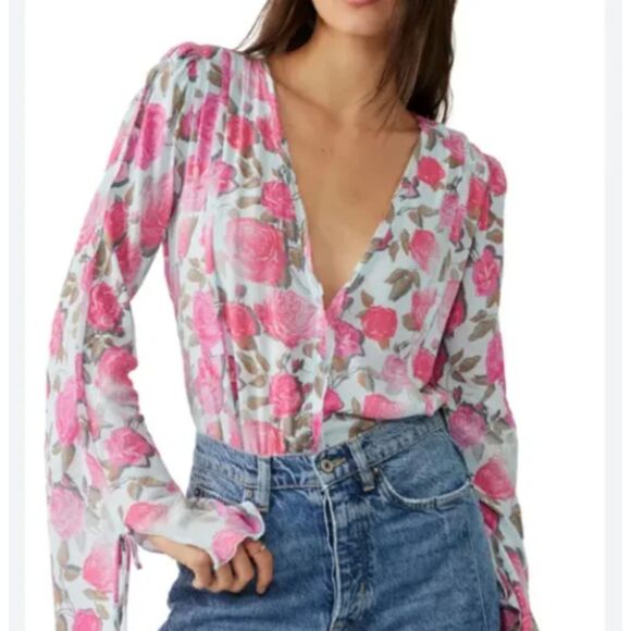 Intimately Free People Everything's Rosy Bodysuit Womens Small Pink Floral Boho - Picture 1 of 8